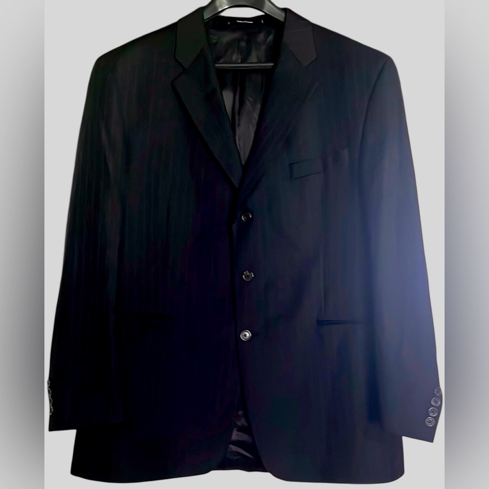 RALPH Ralph Lauren Black/Gray Pinstriped Wool Dress Jacket, Sz 46 Regular, GUC.